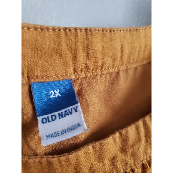 Old Navy Dress  Golden  Brown Short Puff Sleeve Smocked Waist Women's 2X - Picture 5 of 10